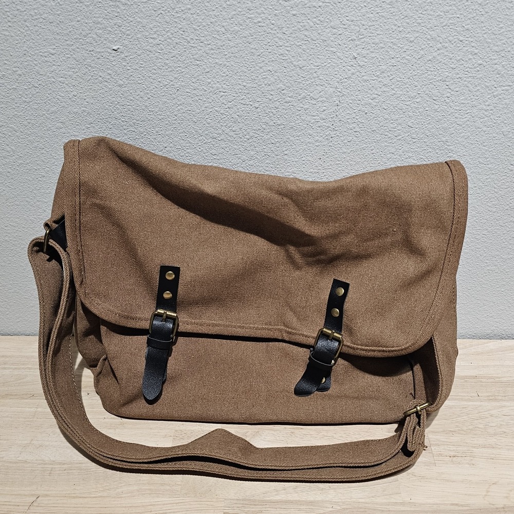 Canvas Brown And Black Messenger Bag With Magnetic Straps